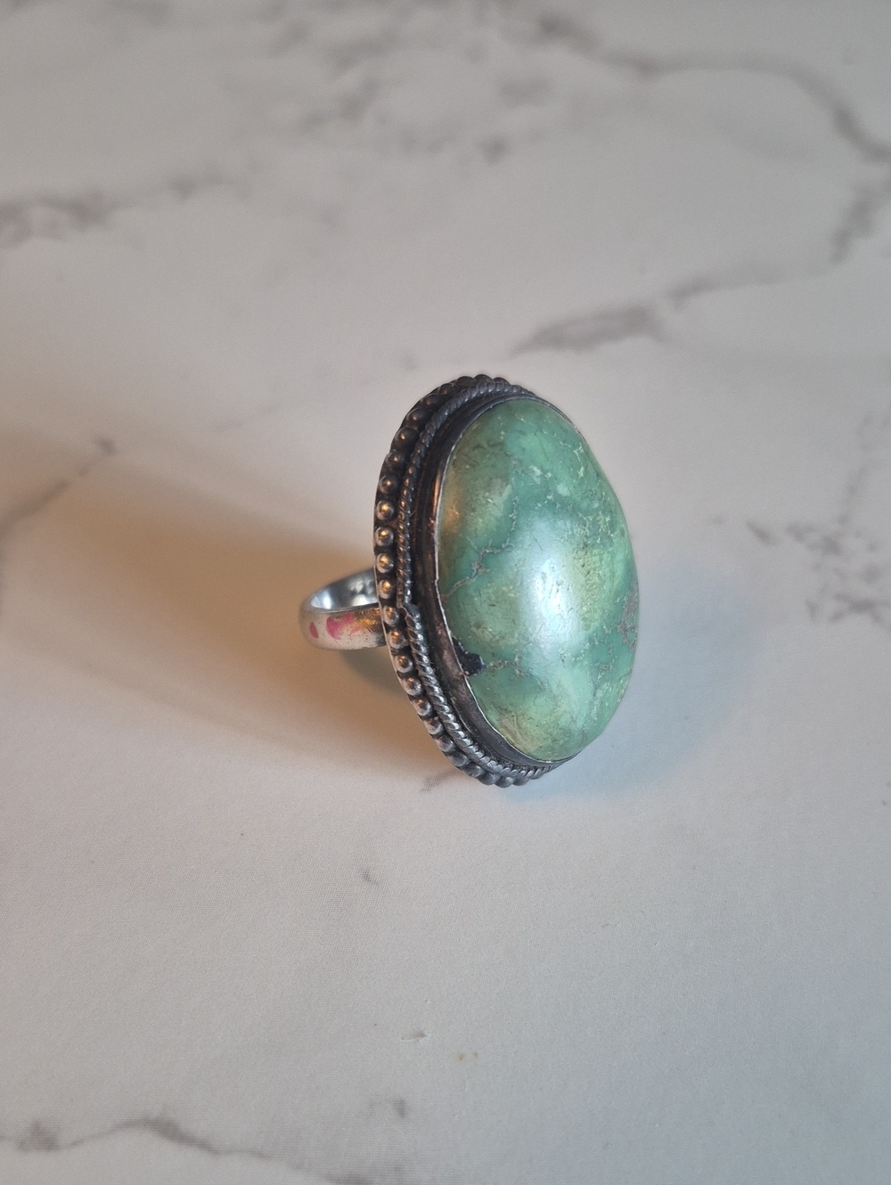 Vintage Sterling Silver Green Turquoise Southwestern Statement Ring